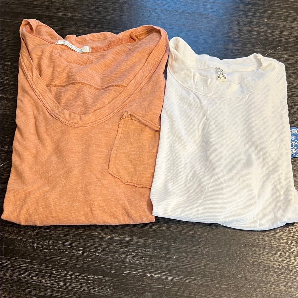 2 We The Free Light Coral Long Sleeve Tee and White  Long Tee . Size S and M .